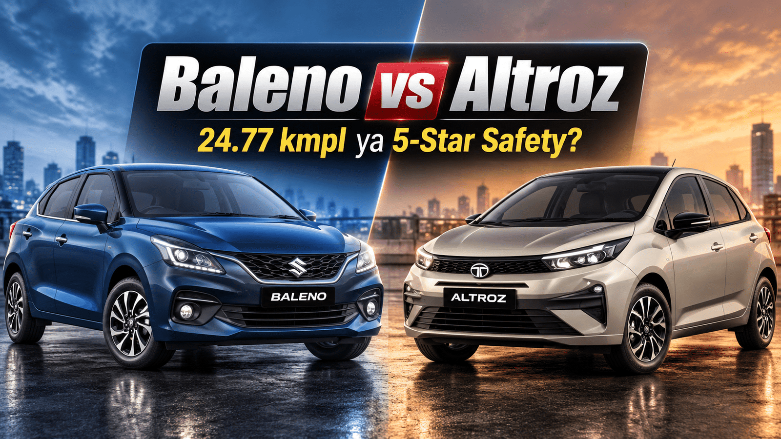 Baleno Facelift vs Tata Altroz: 24.77 kmpl की बड़ी जीत, लेकिन 5-Star Safety में Altroz का दम—कौन बेहतर?