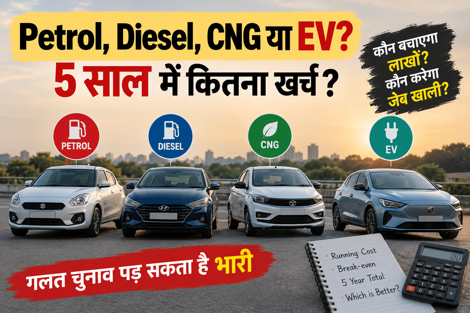 Petrol, Diesel, CNG या EV? 5 साल में ₹6 लाख तक का फर्क, गलत चुनाव पड़ सकता है भारी